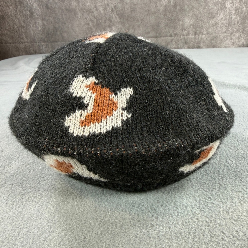 Unbranded Knit Leopard Print Beret Hat Black Rust Orange Animal Pattern Slouchy